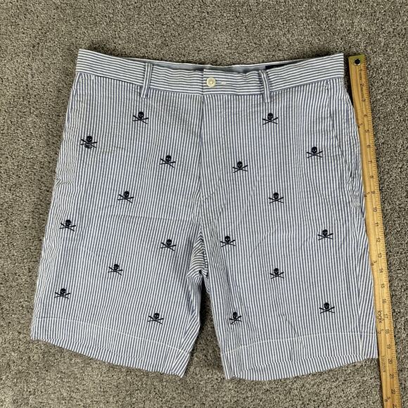 Polo Ralph Lauren Shorts Men 33 Blue Stripe Seersucker 8” Stretch Chino Skulls - Picture 6 of 10